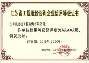 江蘇省工程造價咨詢企業(yè)信用等級證書